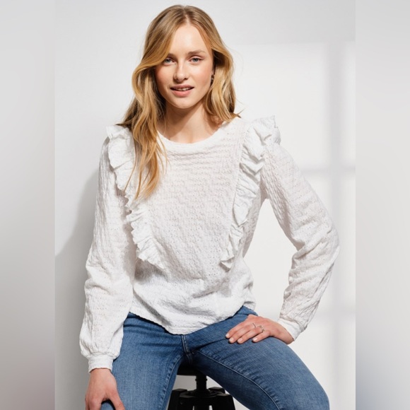 J. Crew Tops - J Crew Women’s Long Sleeves Ruffle 100% Cotton Polyester Top Ivory Blouse XS